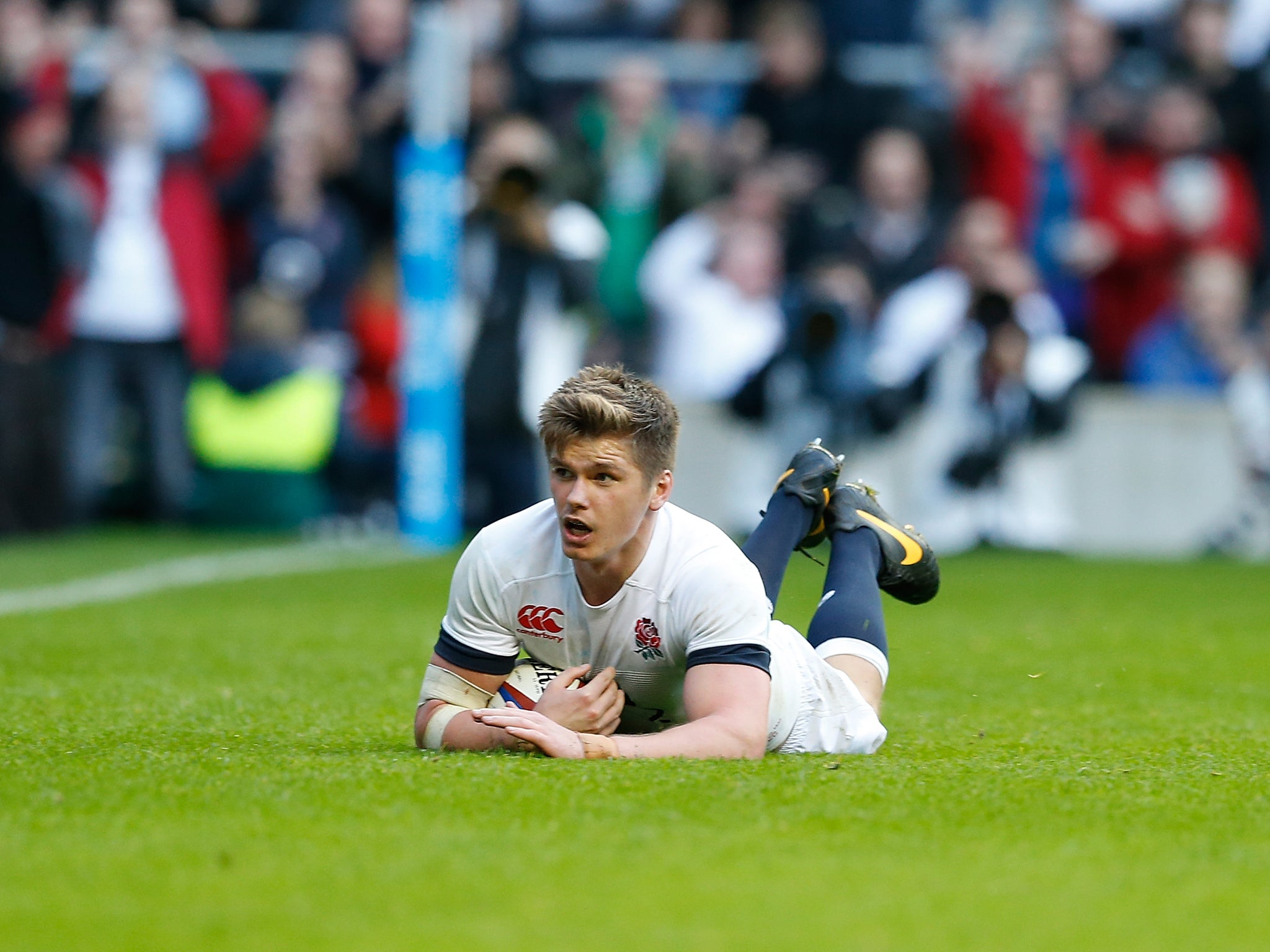 Owen Farrell scores his first try for England in their 20-13 win over Australia
