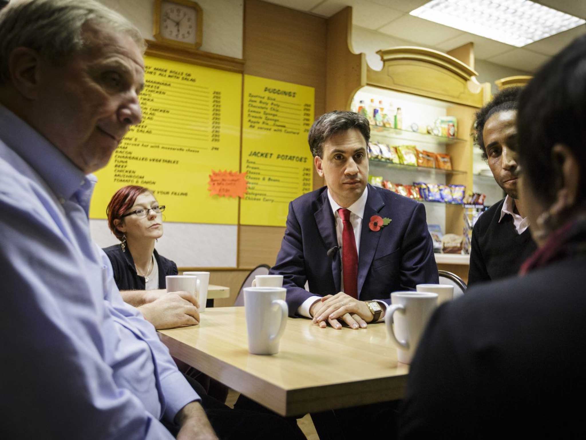 Shop talk: Ed Miliband discusses the living wage in a Bristol café