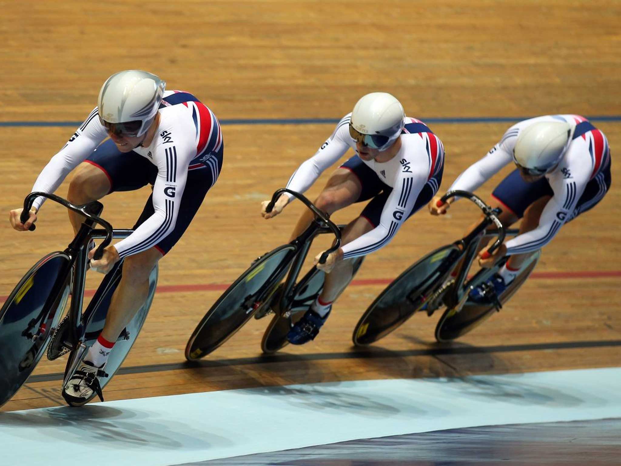 Three wheeling: Philip Hindes leads the British sprint team that could only win World Cup bronze in Manchester