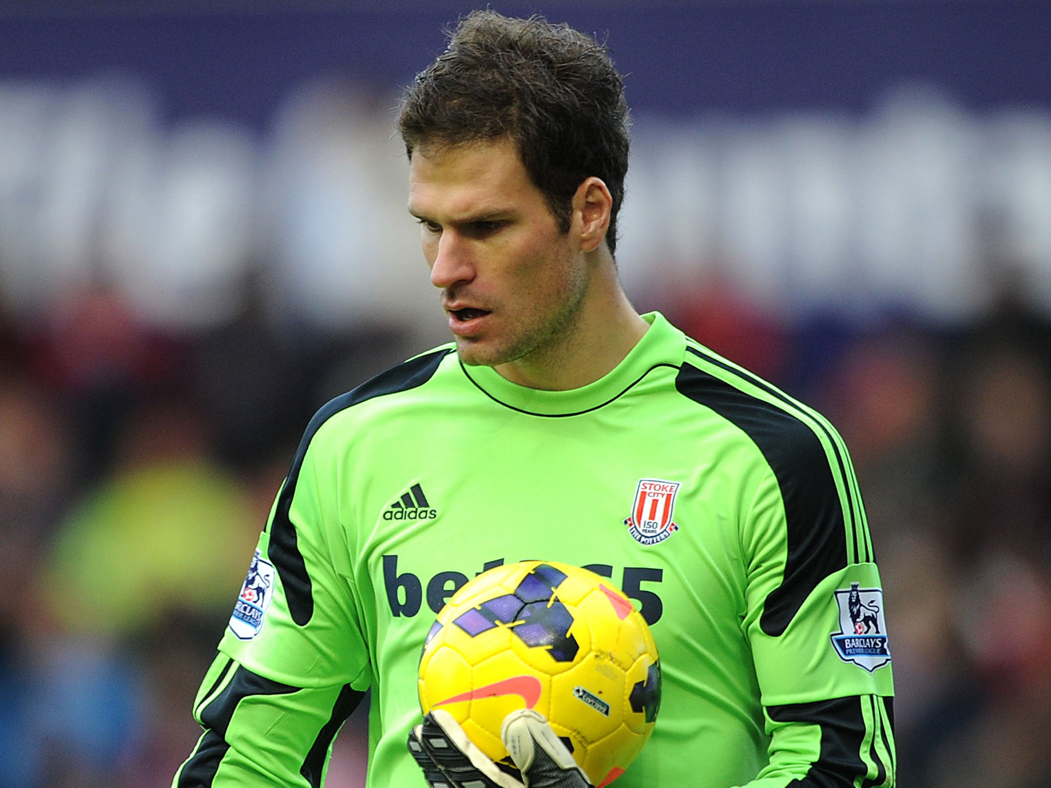 Asmir Begovic in action during Stoke's 1-1 draw with Southampton, in which he opened the scoring