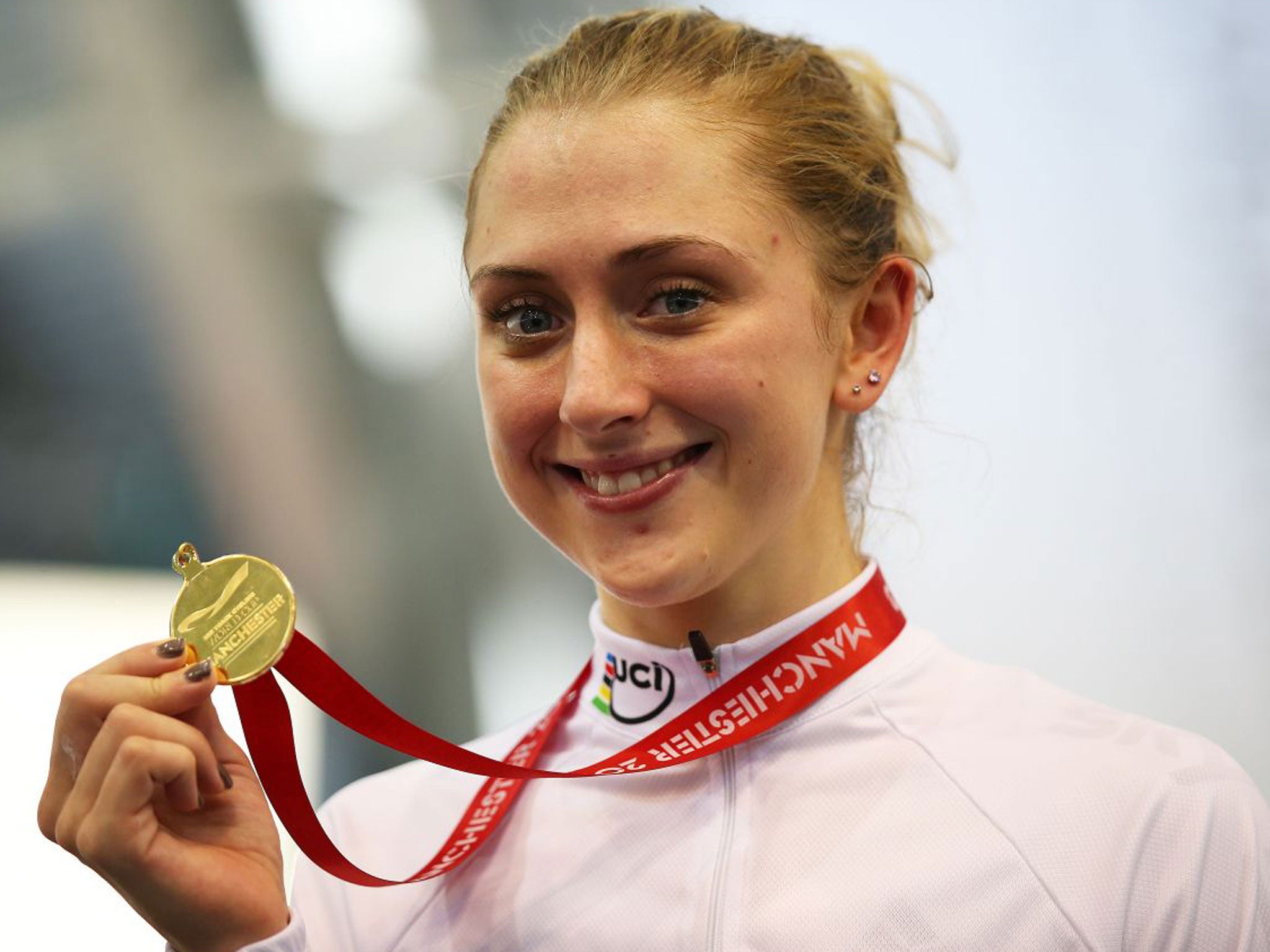Laura Trott with her omnium gold in Manchester on Sunday
