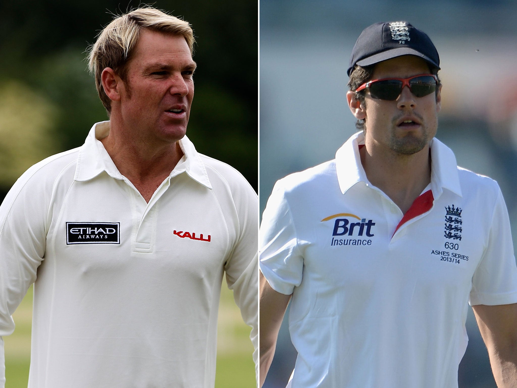 Shane Warne, left, said the conservative tactics of the England captain, Alastair Cook, right, could cost his team dear against Australia