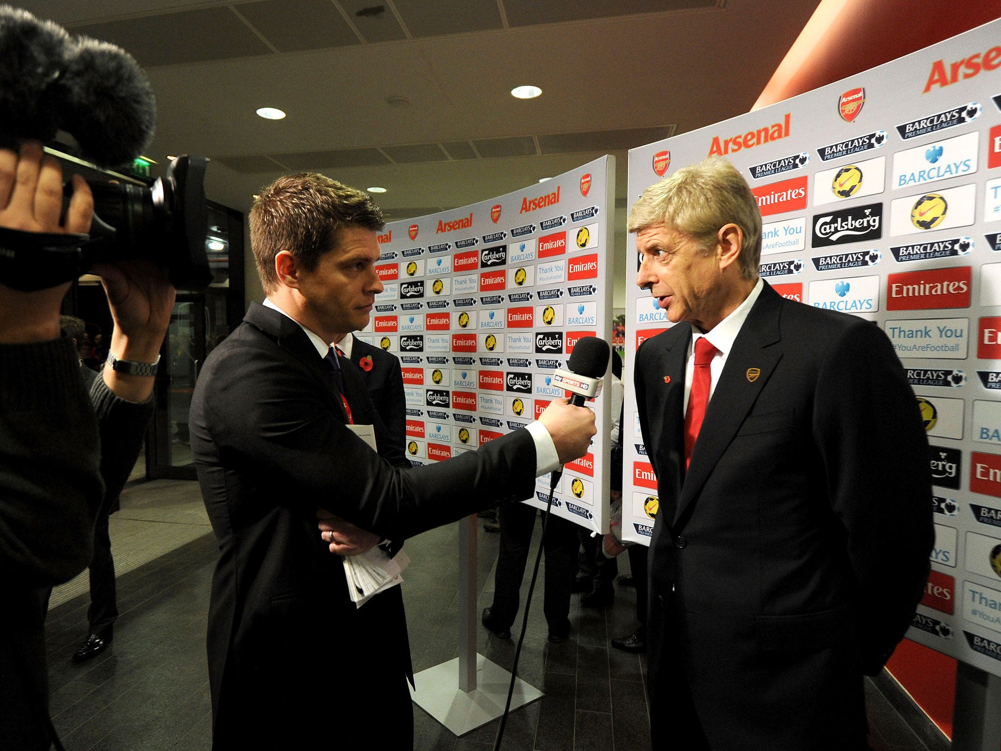 Arsene Wenger is interviewed ahead of Arsenal's match against Liverpool