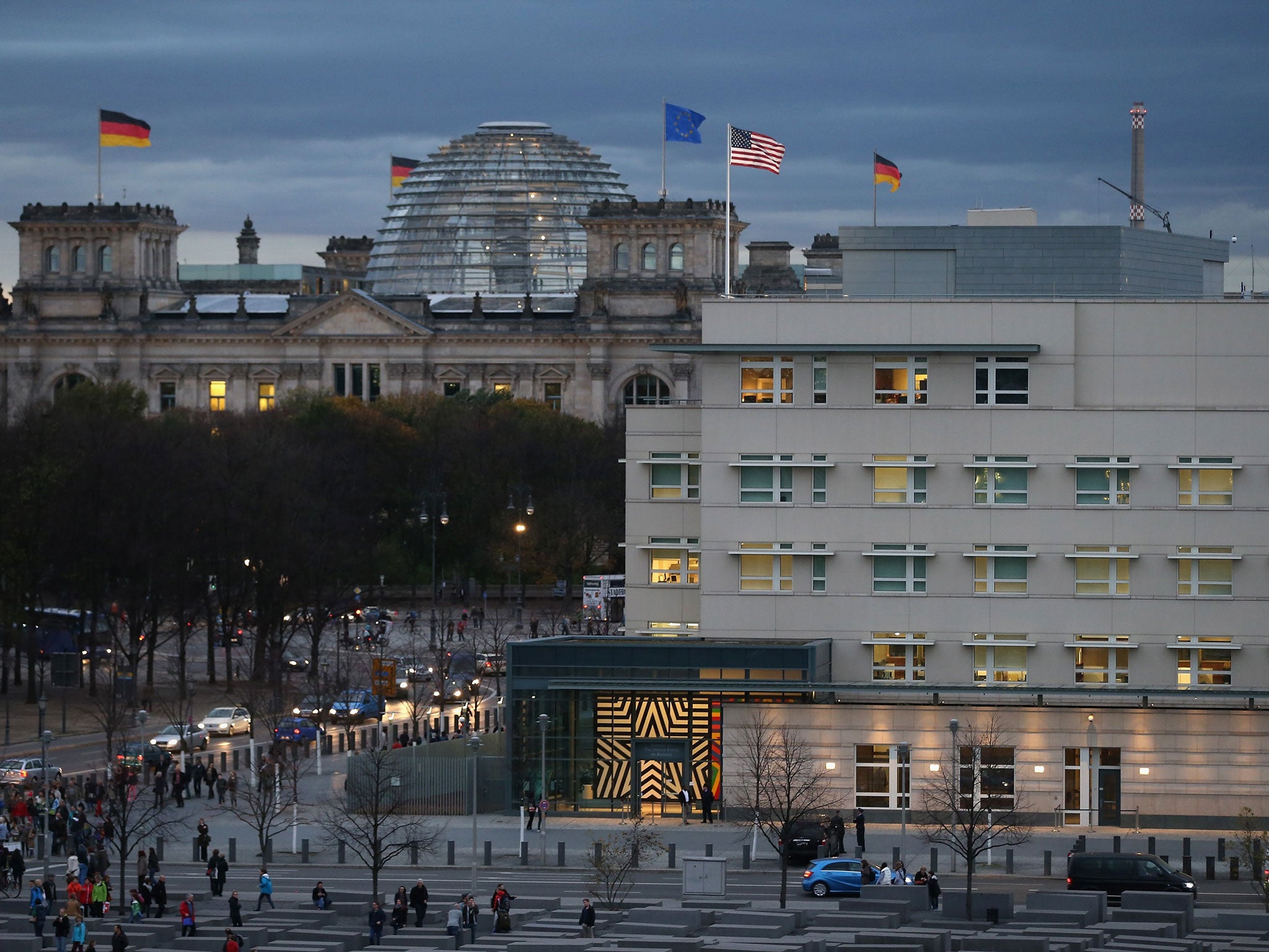 The US embassy, right, is becoming a focus in the current scandal over eavesdropping by the National Security Agency (NSA) on the mobile phone of German Chancellor Angela Merkel (Getty)