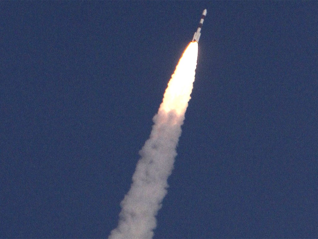 The Mangalyaan orbiter blasts off from the Satish Dhawan Space Center Sriharikota in Andhra Pradesh, near Chennai, India