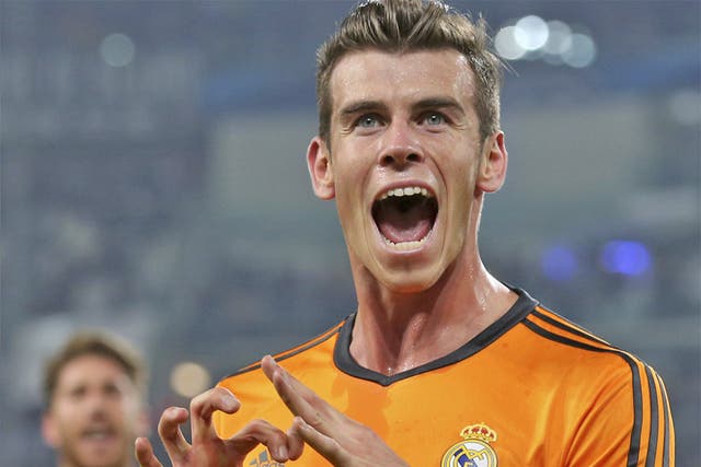 Gareth Bale celebrates scoring Real Madrid’s second goal