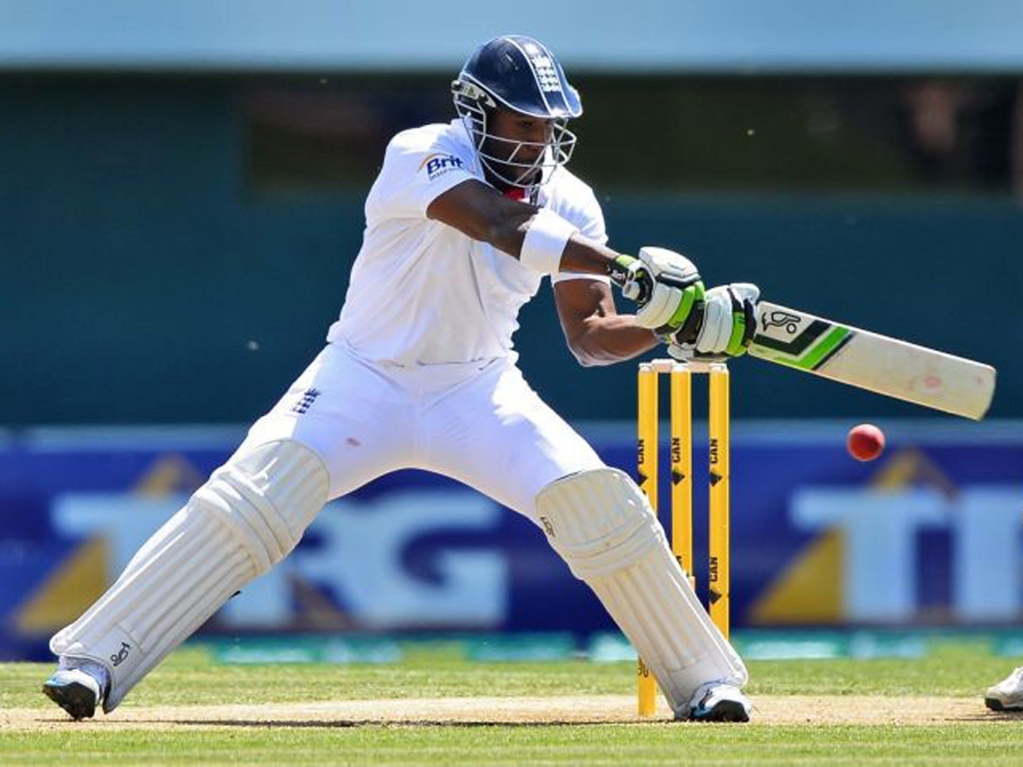 Michael Carberry cuts a ball away on the way to scoring his century