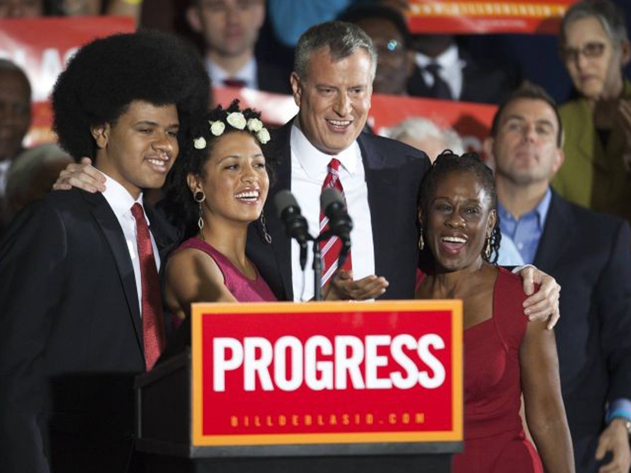 Bill de Blasio with his family after his election win