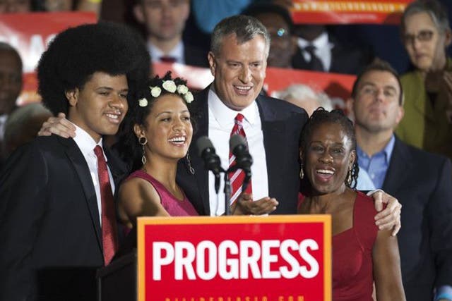 Bill de Blasio with his family after his election win