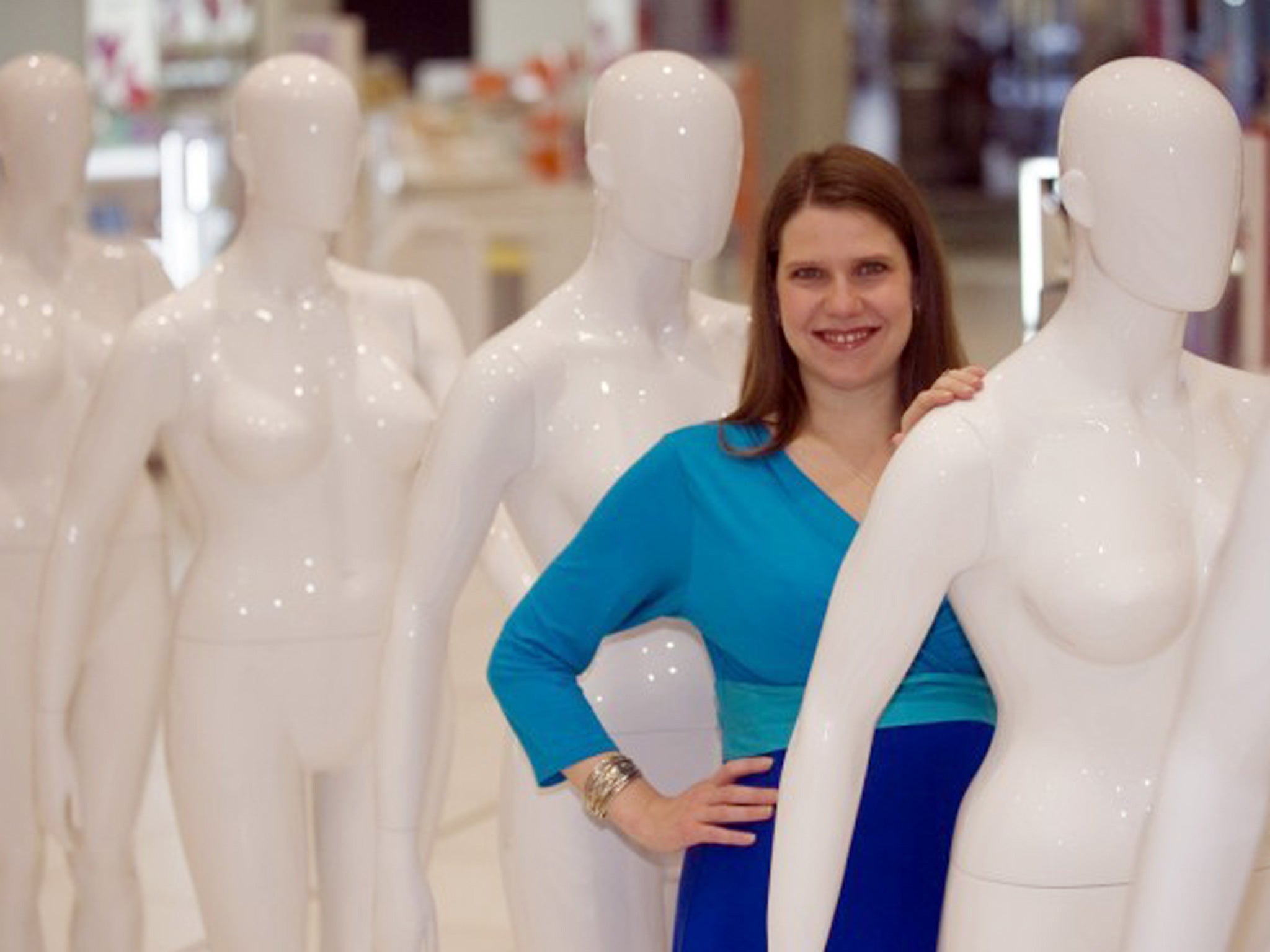 Jo Swinson at the Debenhams store in Oxford Street, London, at the launch of their size 16 mannequin range