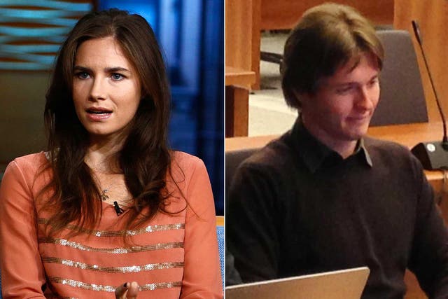 Amanda Knox, appearing on NBC News' 'Today' show in September; accused Raffaele Sollecito sits in the courtroom for the hearing of the retrial for the murder of Meredith Kercher