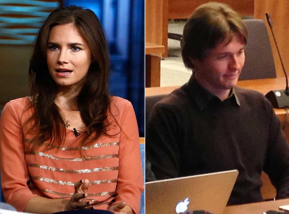 Amanda Knox, appearing on NBC News' 'Today' show in September; accused Raffaele Sollecito sits in the courtroom for the hearing of the retrial for the murder of Meredith Kercher