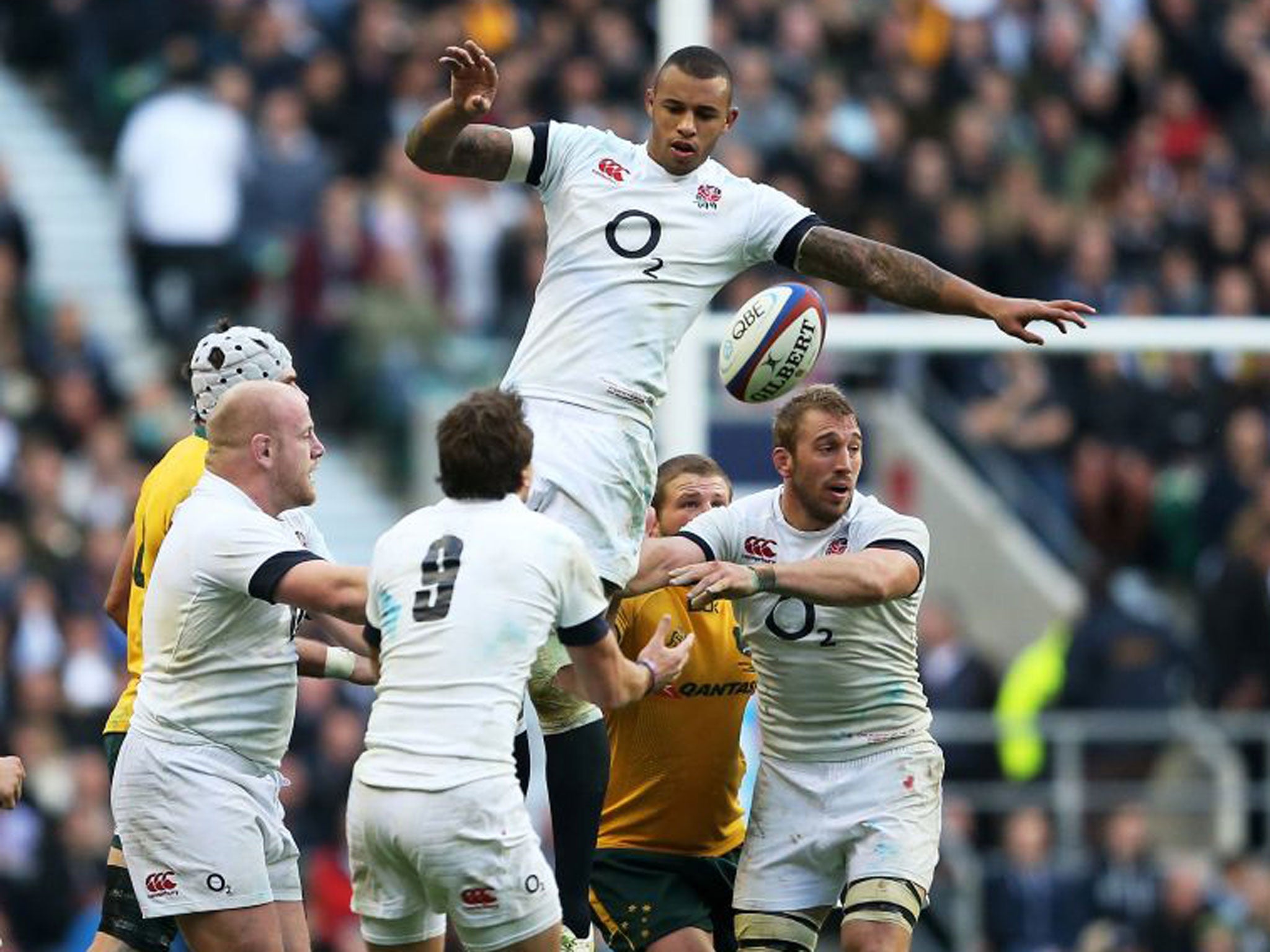 Courtney Lawes claims the lineout ball authoritatively against Australia on Saturday