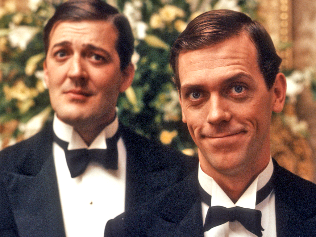 Hugh Laurie as Bertie Wooster and Stephen Fry as Jeeves in an episode from ITV's 90s series 'Jeeves and Wooster' 