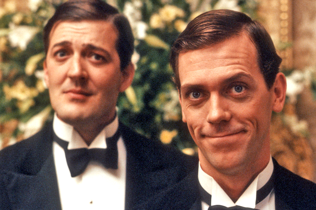 Hugh Laurie as Bertie Wooster and Stephen Fry as Jeeves in an episode from ITV's 90s series 'Jeeves and Wooster' 