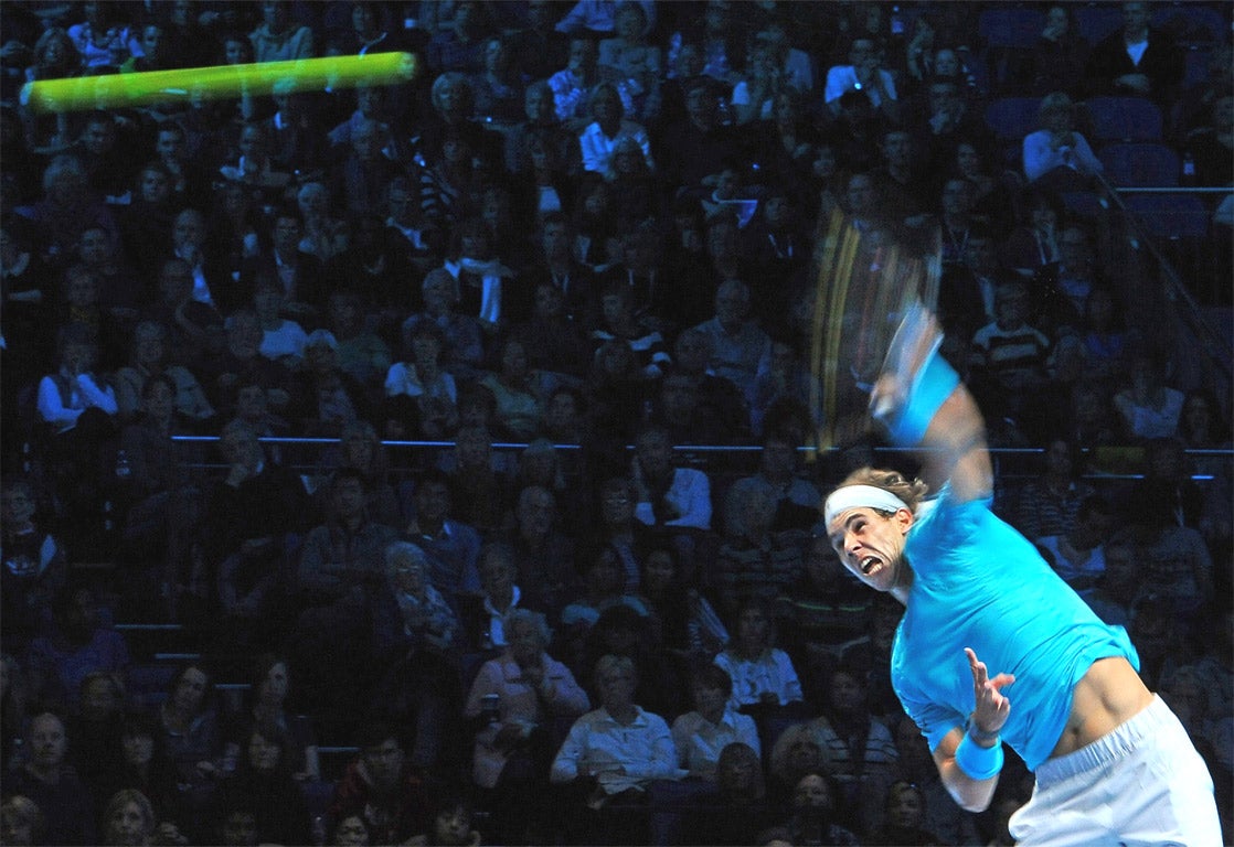 Rafael Nadal on his way to victory over Stanislas Wawrinka in London