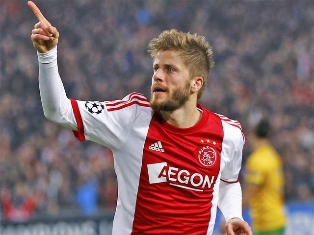Ajax’s Lasse Schöne celebrates his 51st-minute winner