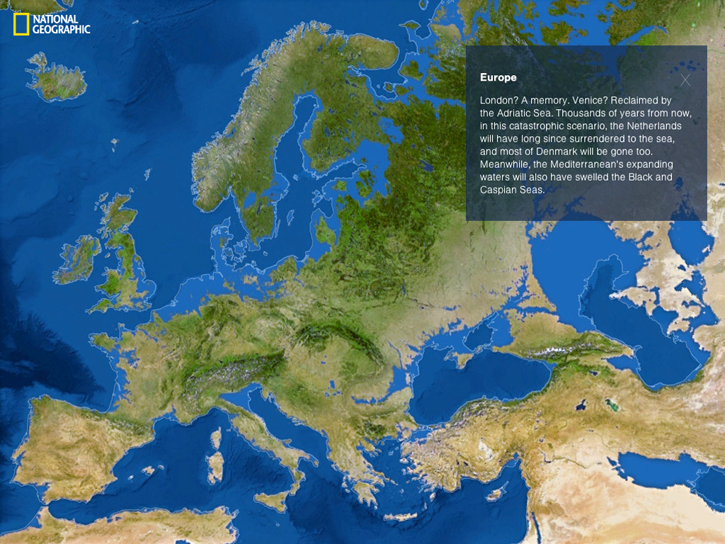A map showing what Europe may look like if the ice sheets melted