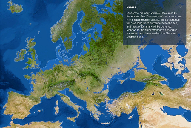 A map showing what Europe may look like if the ice sheets melted