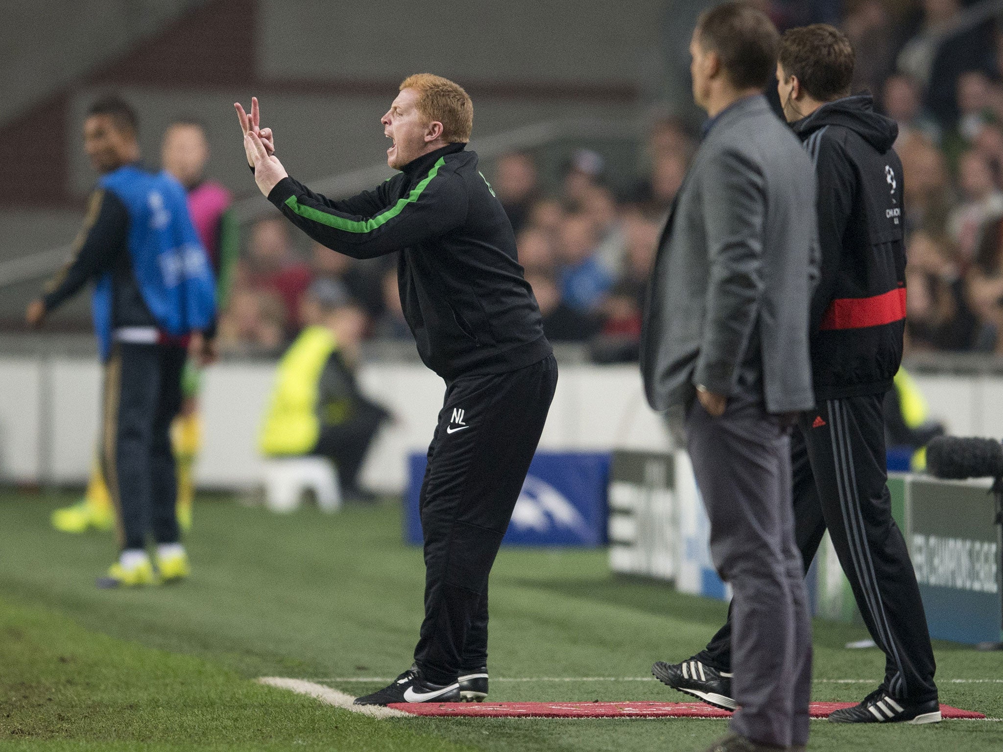 Celtic manager Neil Lennon reacts during his sides 1-0 defeat to Ajax in the Champions League