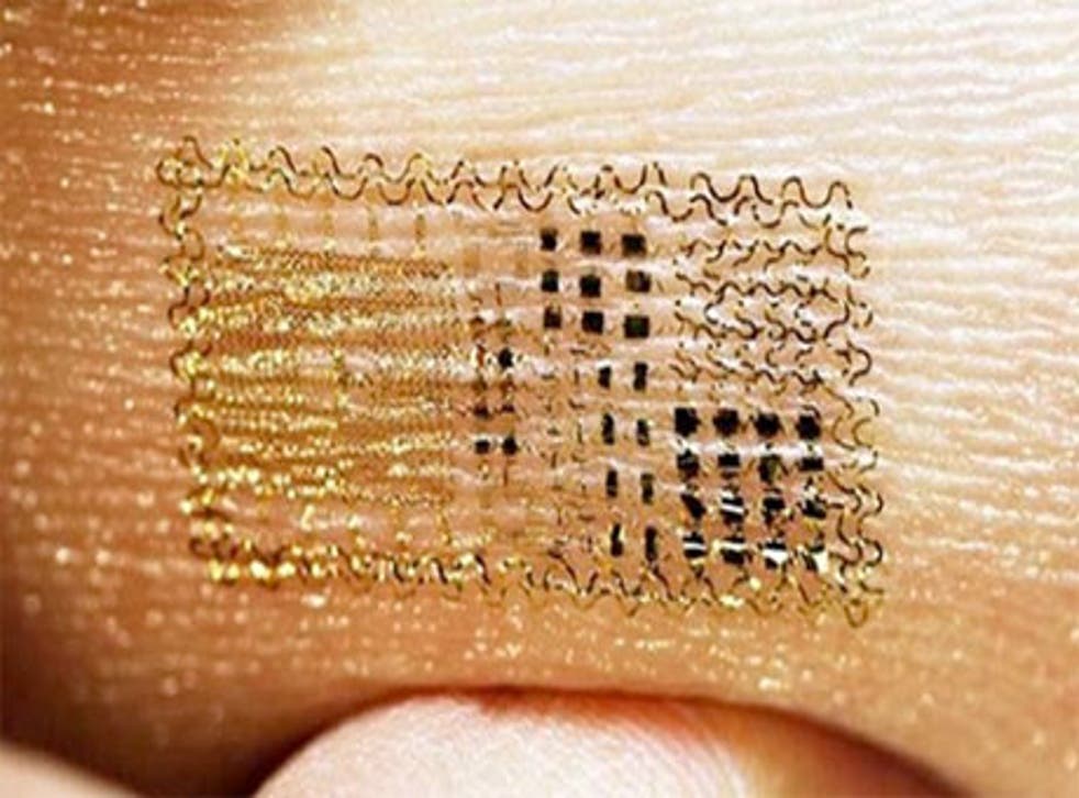 Electronic tattoos as they currently stand. This medical sensor was developed to cut back on bulky monitoring equipment. Image credit: John Rogers 