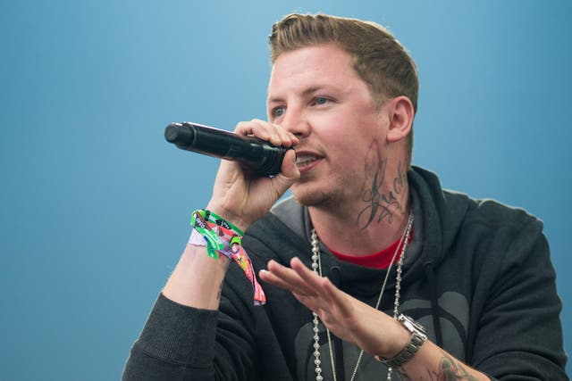 Professor Green, seen here performing at this year's Glastonbury Festival, has been arrested on suspicion of drink-driving