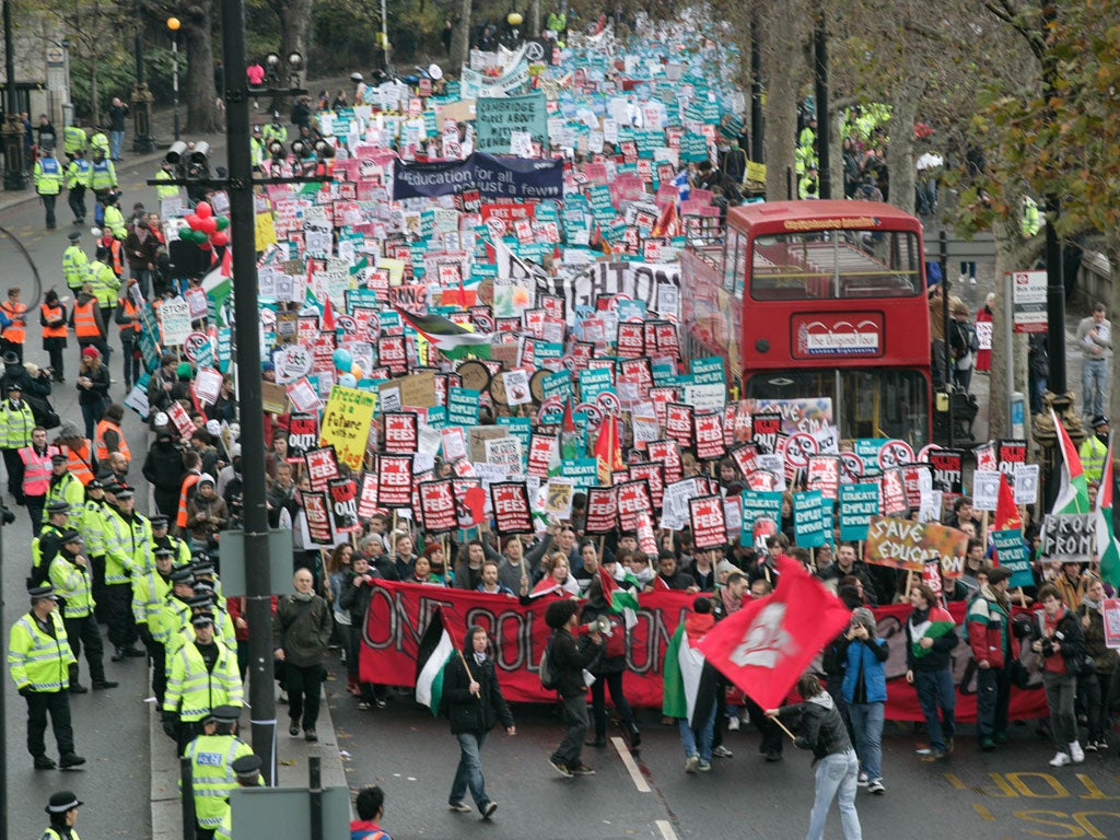 Students protest against tuition fees in London in 2012