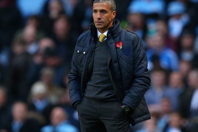 Chris Hughton looks on from the touchline
