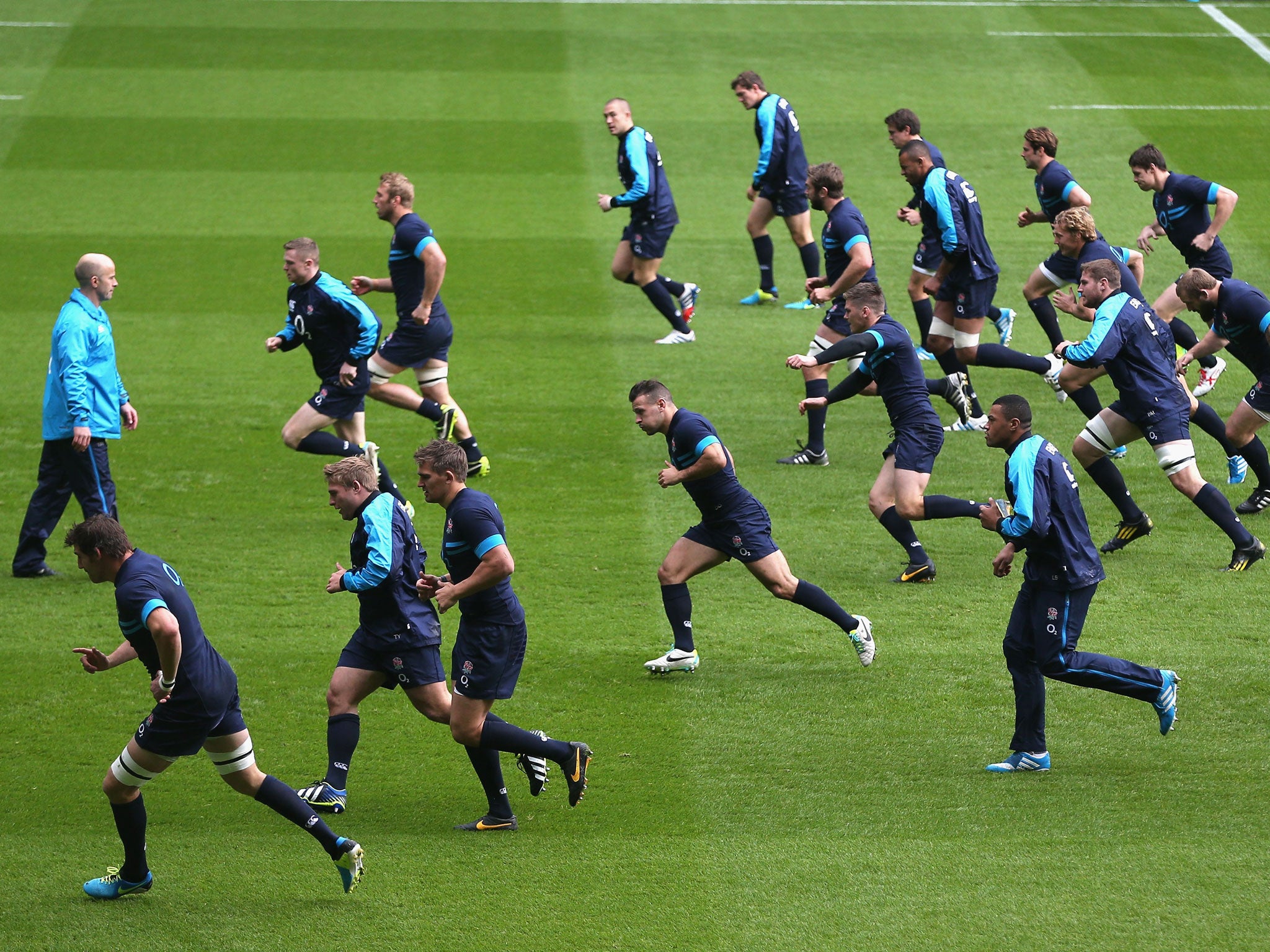 England's players are put through their paces during the captain's run at Twickenham ahead of the game with Argentina