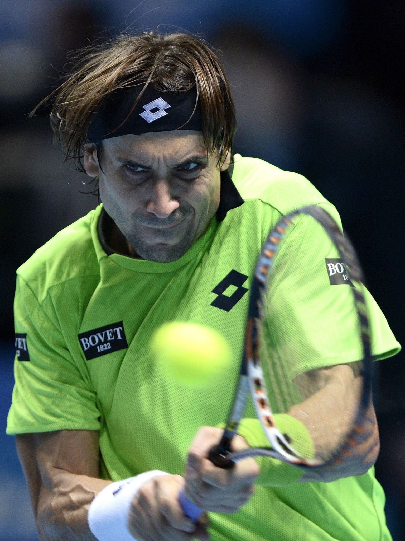 David Ferrer on his way to defeat by Stanislas Wawrinka at the O2
