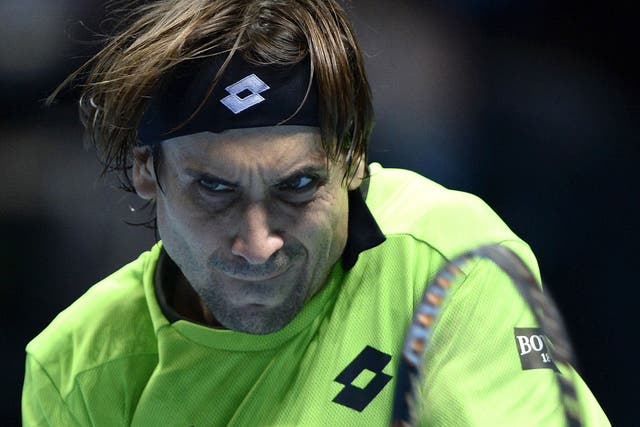 David Ferrer on his way to defeat by Stanislas Wawrinka at the O2