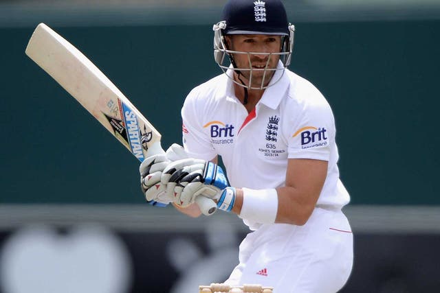 Matt Prior batted for more than an hour but a tight calf prevented him from keeping wicket 