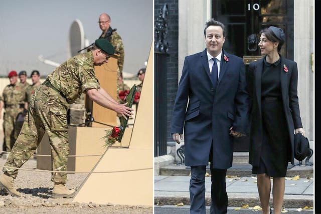 The Duke of York laying a wreath as he joined soldiers in Camp Bastion; Prime Minister David Cameron and his wife Samantha leave Downing Street; Queen Elizabeth II pays her respects at the Cenotaph in central London