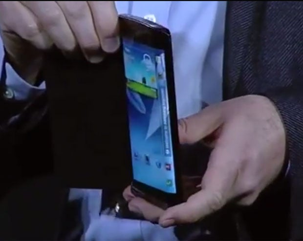 Samsung's prototype curved-screen smartphone, seen here at CES 2013.