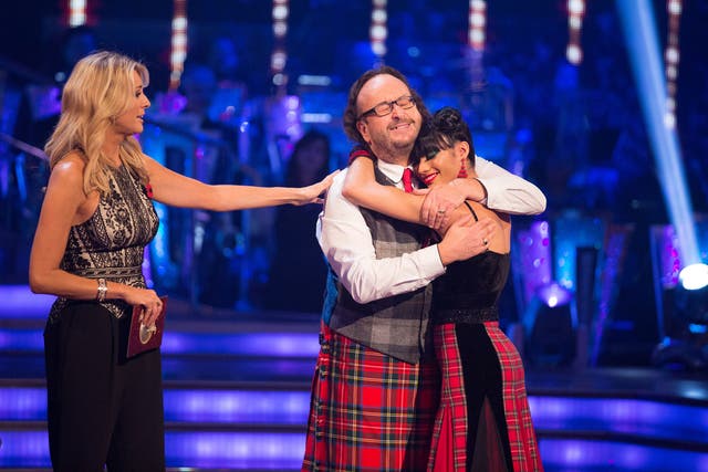 Dave Myers hugs dance partner Karen Hauer after being voted off Strictly Come Dancing 2013 