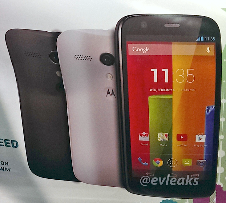 A leaked image of the Moto G from @evleaks.