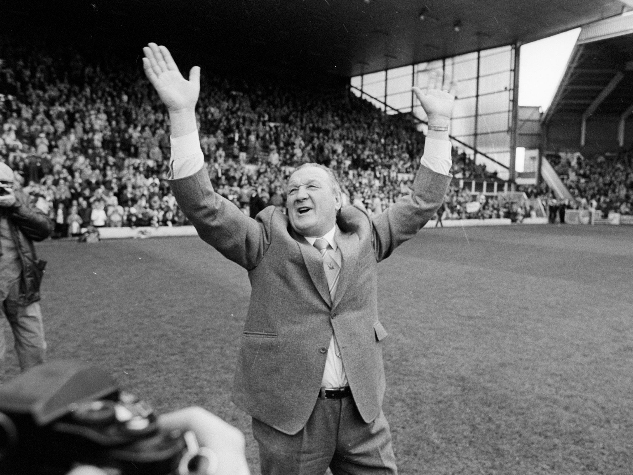 Bob Paisley waves farewell to The Kop at his last game as Liverpool manager