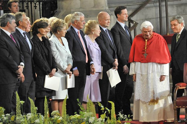 An audience with the Pope: a who's who of British politics attend an address by Pope Benedict XVI at Westminster Hall, in 2010