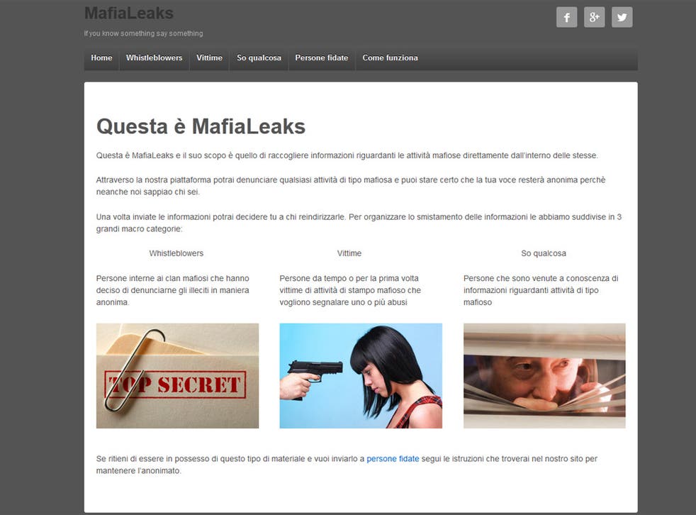 The MafiaLeaks homepage