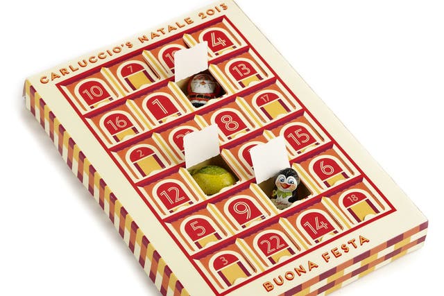 <b>5. Carluccios Beuno Festa</b> This is the first year Carluccio’s has produced an advent calendar and it was worth the wait. Besides the beautiful packaging, inspired by the colours of Bologna, each window reveals high-quality, foil wrapped chocolate in