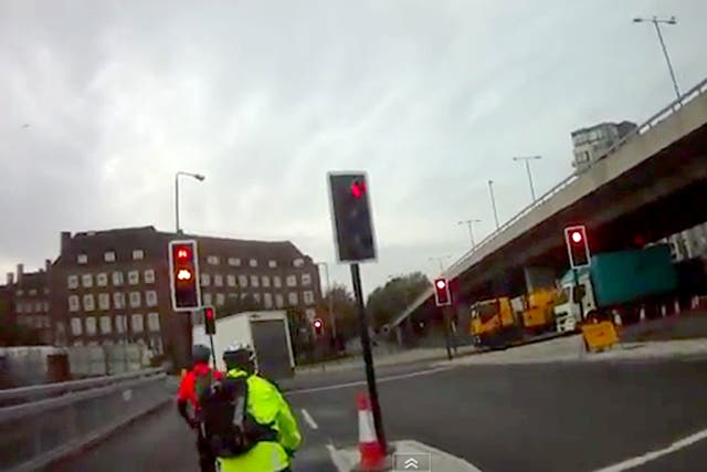 The roundabout at the Bow flyover where a woman cyclist was killed in the morning rush-hour