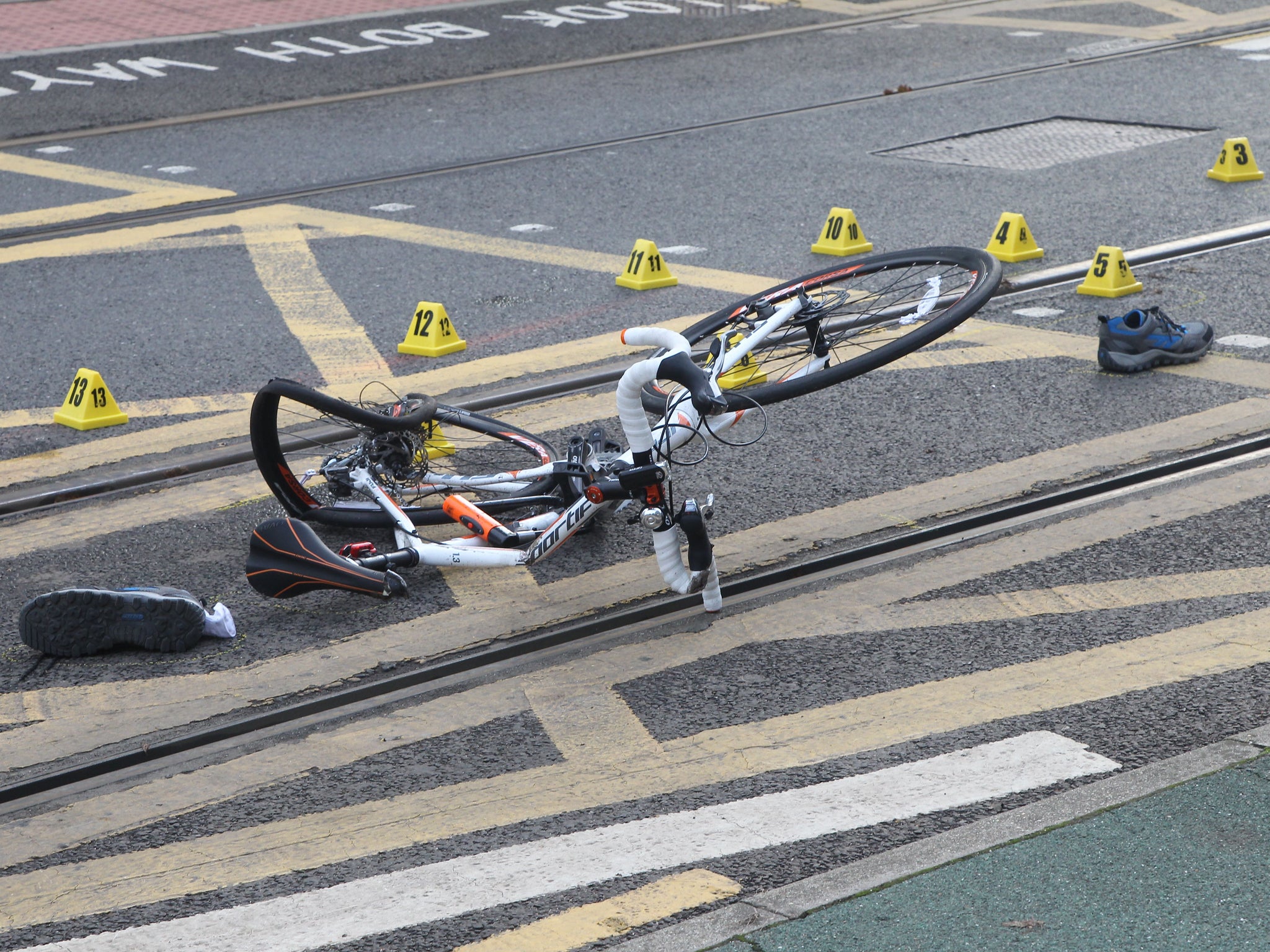 Scene of fatal accident after a cyclist was hit by a bus in Croydon