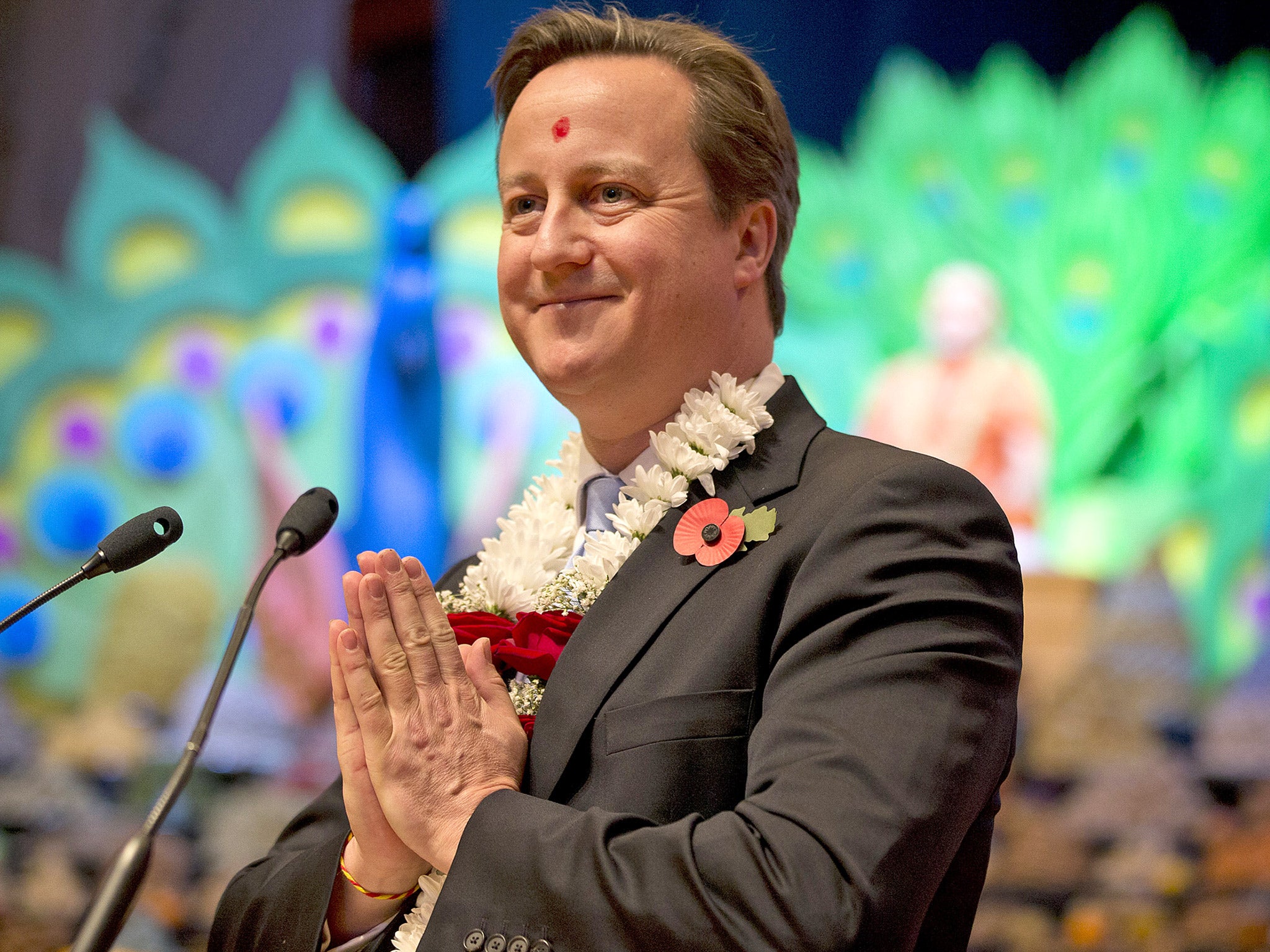 David Cameron taking part in a ceremony at the Hindu temple Shri Swaminarayan Mandir in London, earlier this month