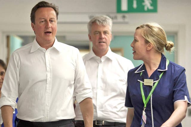 David Cameron in 2009 said, 'With the Conservatives there will be no more of the tiresome, meddlesome, top-down restructures that have dominated the last decade of the NHS'. Andrew Lansley (centre) went on to launch one of the largest reorganisations in N