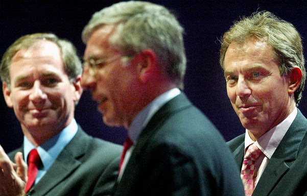 Tony Blair, right, with former Defence Secretary Geoff Hoon, left, and former Foreign Secretary Jack Straw, in 2003