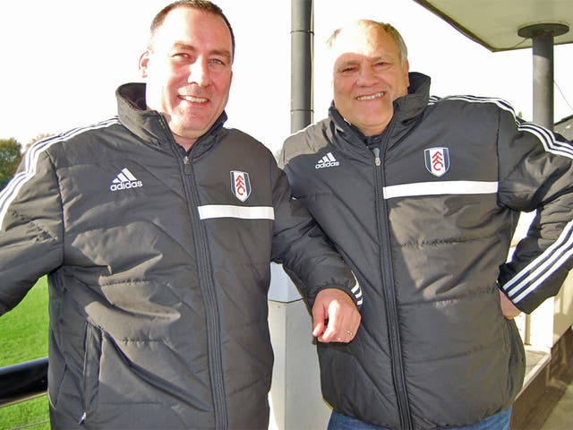 New head coach Rene Meulensteen (left) with fellow Dutchman Martin Jol at Fulham's training ground