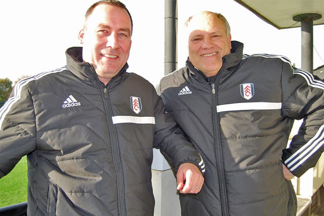 New head coach Rene Meulensteen (left) with fellow Dutchman Martin Jol at Fulham's training ground