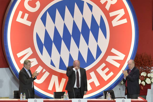 Bayern Munich president Uli Hoeness is reduced to tears at the club's annual general meeting 