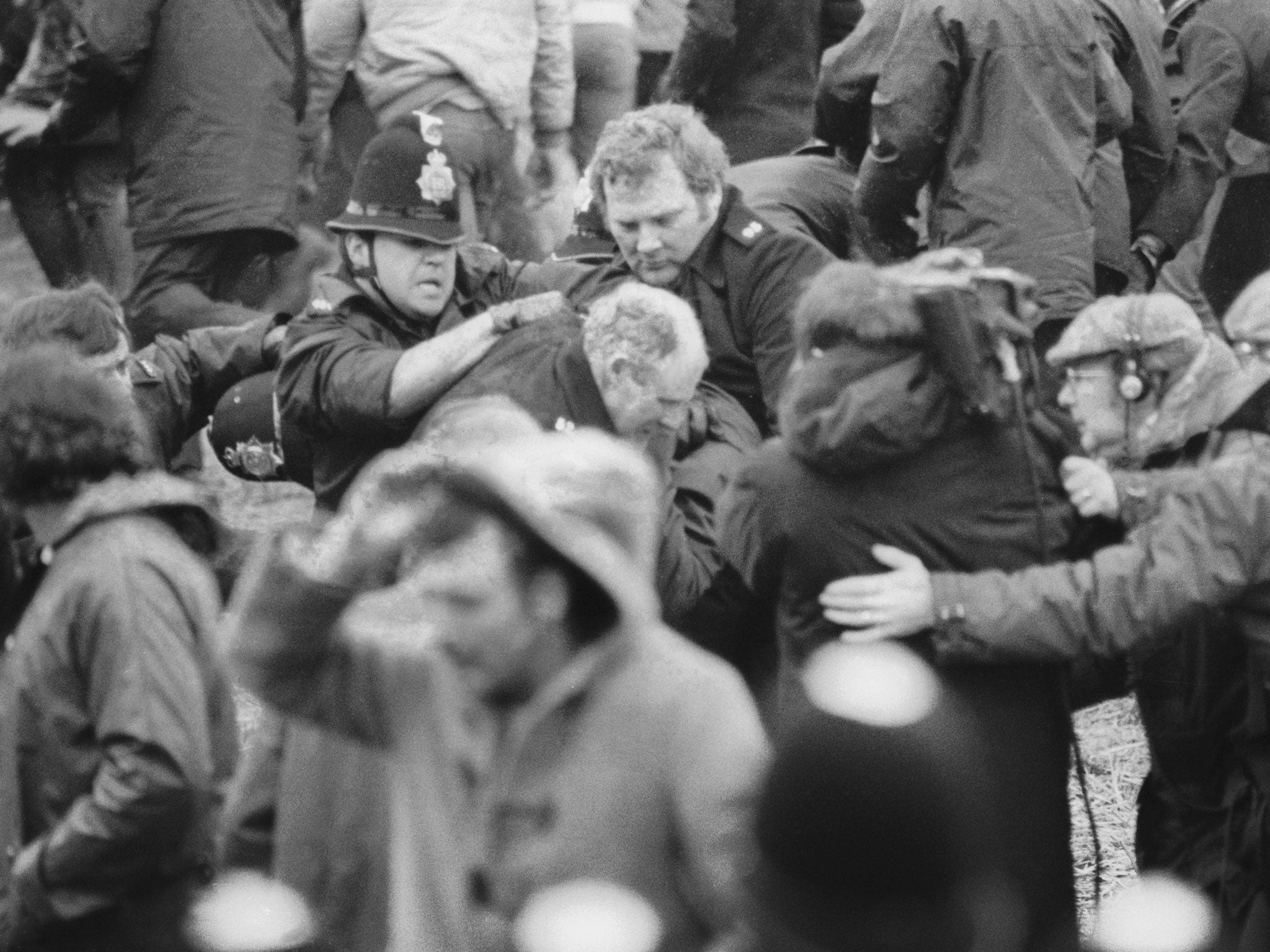 A camera crew fims a scuffle between police and miners at a demonstration at Orgreave Colliery, South Yorkshire, during the miner's strike, 2nd June 1984 - All police forces in England and Wales have been asked to search their files over claims that offic