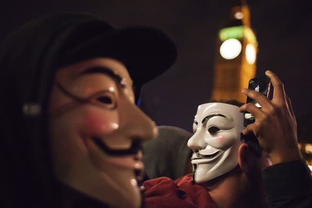 A demonstration organized by Anonymous group was held to protest against the austerity measures adopted by the governement - some people in the crowd also feel at odds with political parties